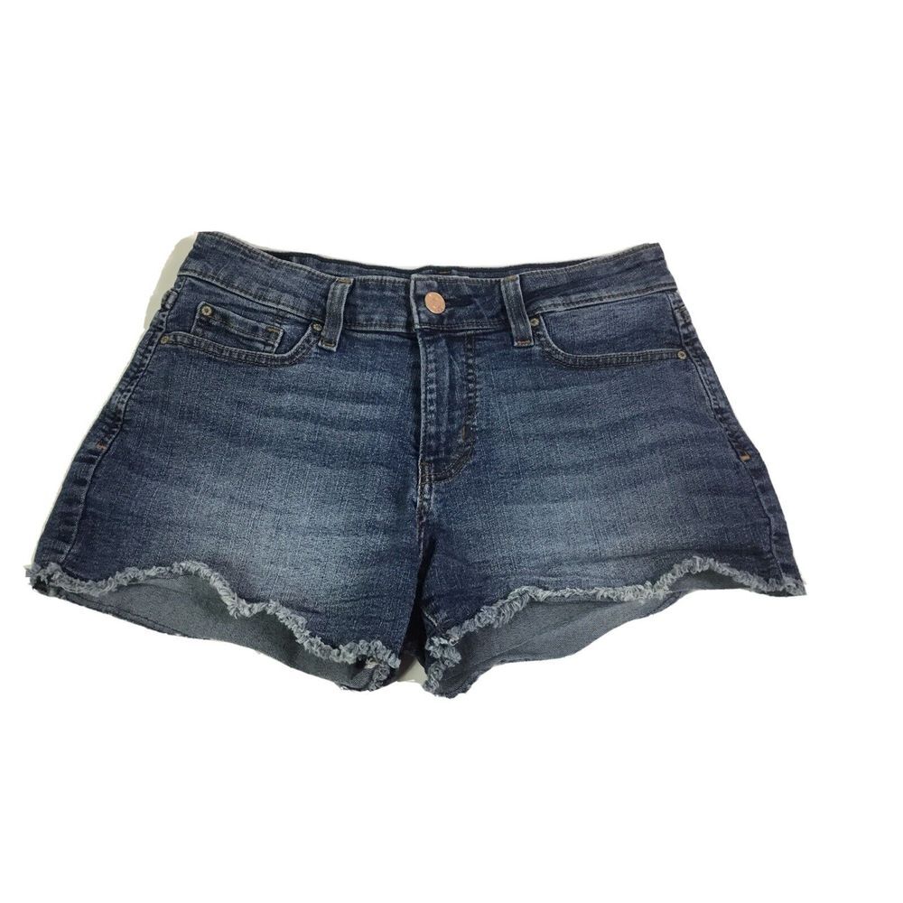 Levi mid rise booty Shorts stretch cut offs blue denim Size 6 - waist 26in